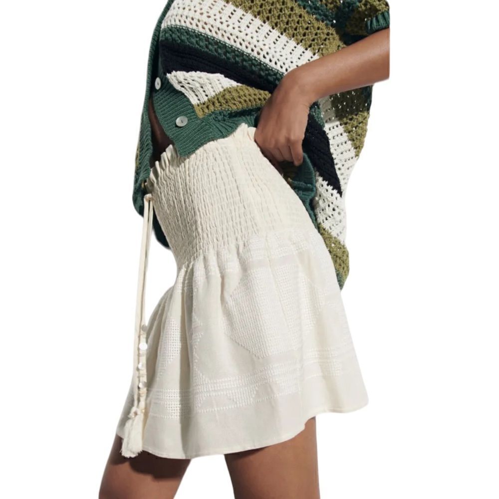 Zara Ecru Linen Blend Short Skirt Size M XL NWT Smocked Waist Summer Mini Skirt - Picture 11 of 15